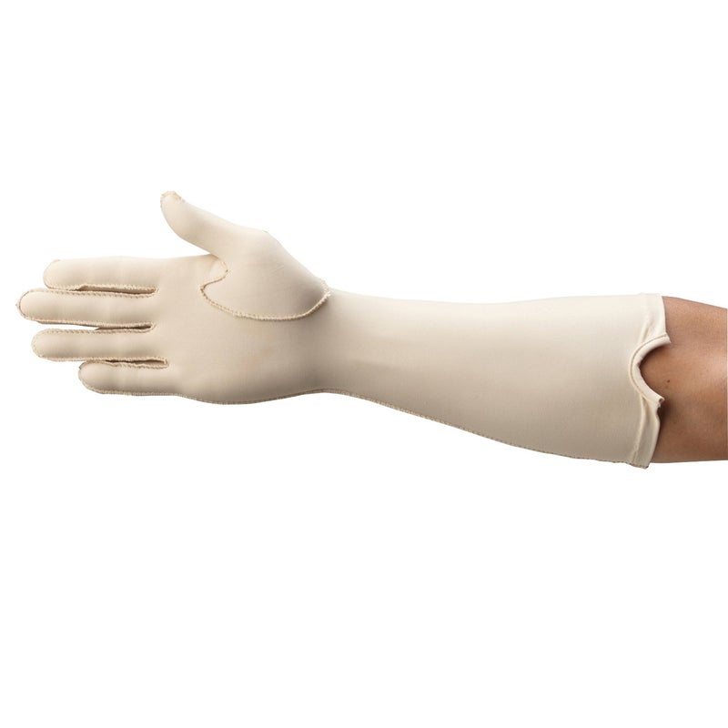 Rolyan Forearm Length Right Compression Glove Full Finger Compression Sleeve to Control Edema and Swelling Water Retention and Vericose Veins Covers Fingers to Forearm on Right Arm Small